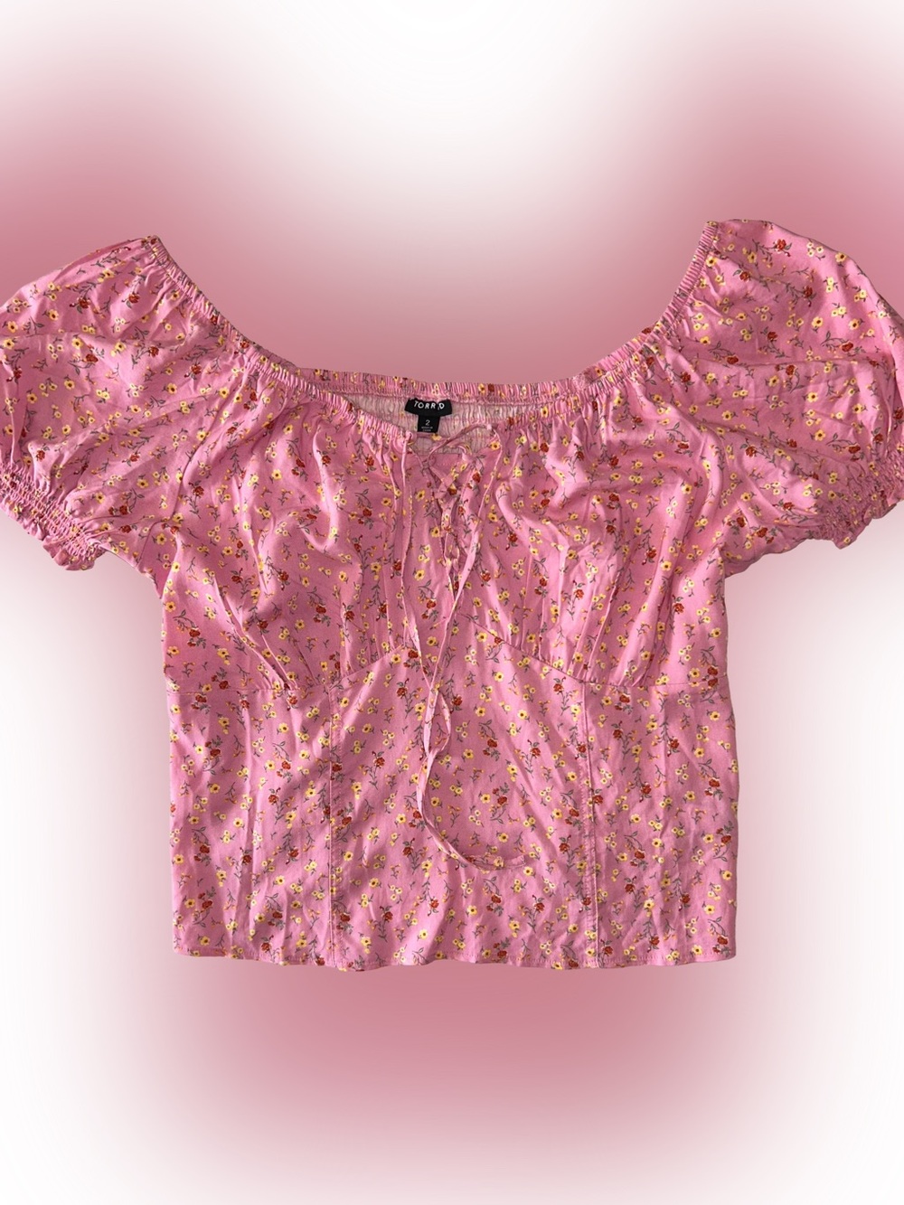 Torrid Pink Rose Peplum Challis Puff Short Sleeve Top Coquette Milkmaid Size 2X